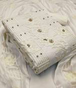 White Designer Cotton Salwar Suite With Embroidery Chainstitch Work