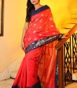 Coral woven chanderi silk saree with blouse