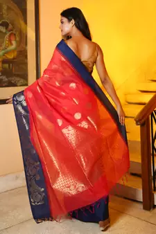 Coral woven chanderi silk saree with blouse