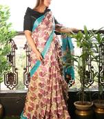 Off white printed linen saree with blouse
