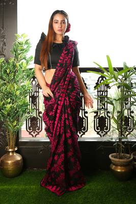 Black hand woven blended cotton saree  1