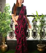 Black hand woven blended cotton saree 