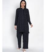 women navy rayon white stripe kurta and pant co-ord set