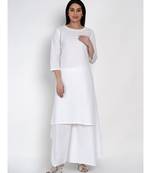 women basic essential cotton white kurta with white assymetrical pant