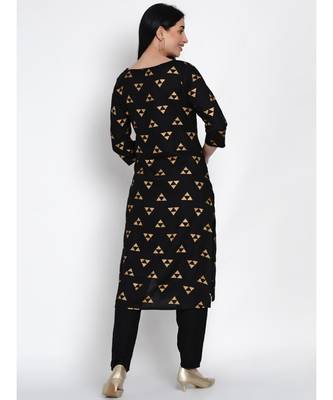 women black rayon straight kurta with gold foil print 2