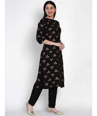 women black rayon straight kurta with gold foil print 3
