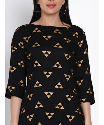 women black rayon straight kurta with gold foil print 6
