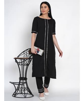 women black crepe straight kurta and pant set with gota inserts 1