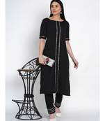 women black crepe straight kurta and pant set with gota inserts