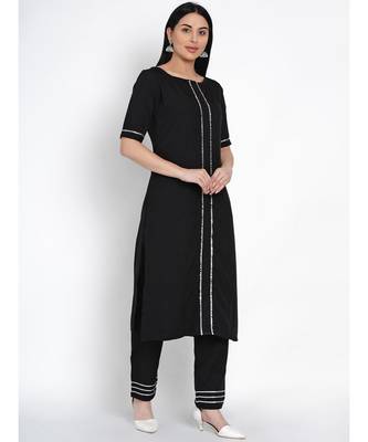 women black crepe straight kurta and pant set with gota inserts 4