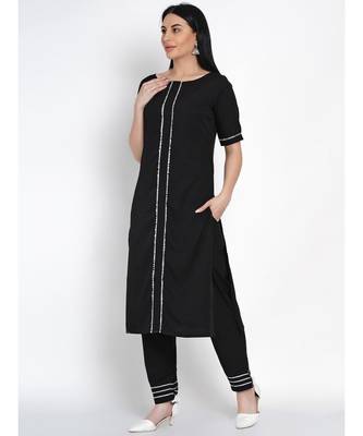 women black crepe straight kurta and pant set with gota inserts 5