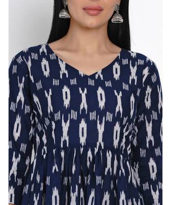 women cotton navy ikkat print cotton set of peplum top and straight pants 6