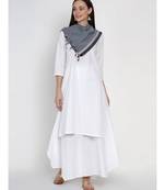 women cotton white basic kurta with black and white check cotton scarf
