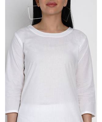 women cotton white basic kurta with black and white check cotton scarf 6