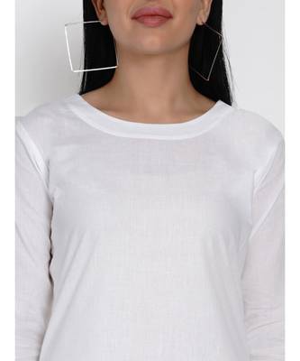 women cotton white basic kurta with blue and white check cotton scarf 6