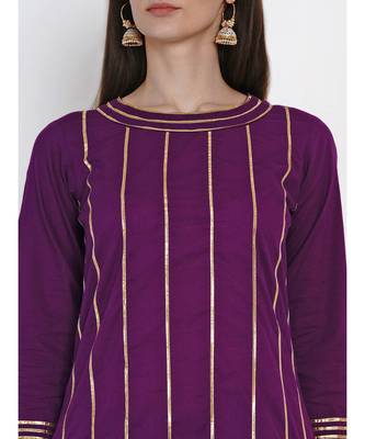 women purple cotton assymetrical kurta and petal pant set embellished with gota 5