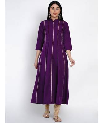 women purple crepe anarkali kurta with gota inserts 1