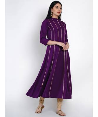 women purple crepe anarkali kurta with gota inserts 2
