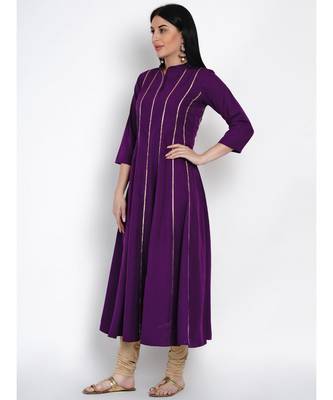 women purple crepe anarkali kurta with gota inserts 3