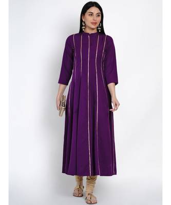 women purple crepe anarkali kurta with gota inserts 4