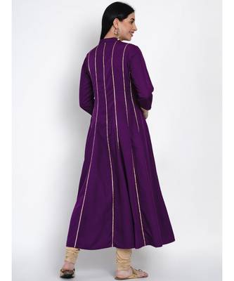 women purple crepe anarkali kurta with gota inserts 5