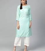 Blue Colored Yoke Design Viscose Rayon Straight Kurta