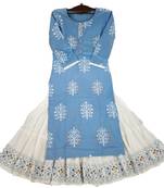 Royal Blue Colored Sharara Pattern Kurti Along With White Skirt