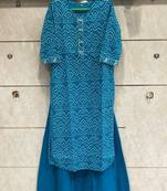 Blue Colored Bandhani Printed Kurti Along With Blue Skirt
