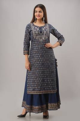 Blue Colored Sharara Set With Kurti Pattern Dress 1