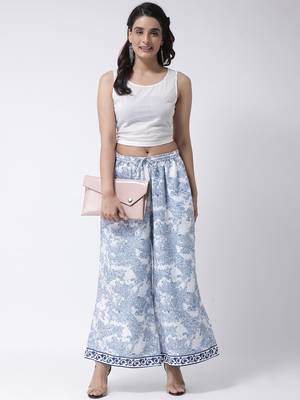 Blue printed rayon palazzo-pants 4
