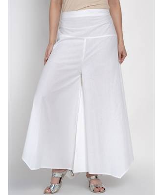 women basic essential cotton white assymetrical pant 1