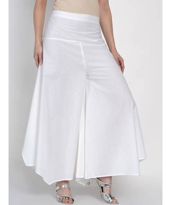 women basic essential cotton white assymetrical pant 3