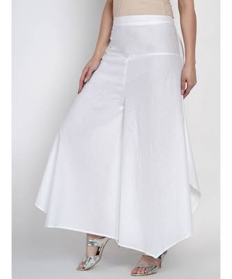 women basic essential cotton white assymetrical pant 4