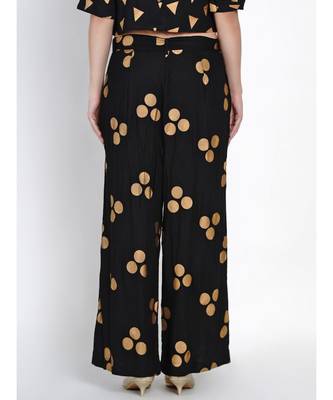women black rayon loose fit pant - palazzo with gold foil with belt 2