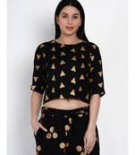 women black rayon crop top with gold foil print