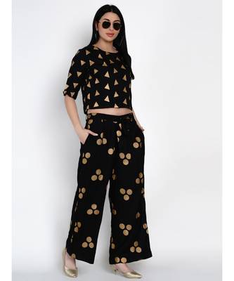 women black rayon crop top with gold foil print 6