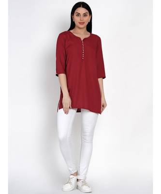 women rayon maroon pearl button tunic 1