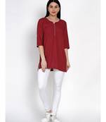 women rayon maroon pearl button tunic