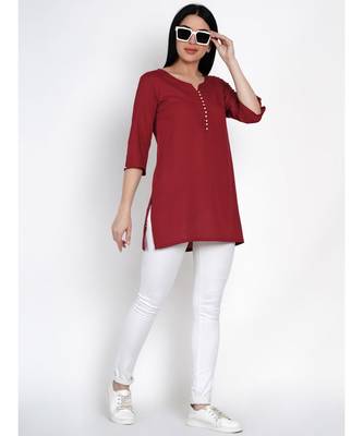 women rayon maroon pearl button tunic 2