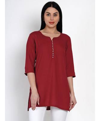 women rayon maroon pearl button tunic 3