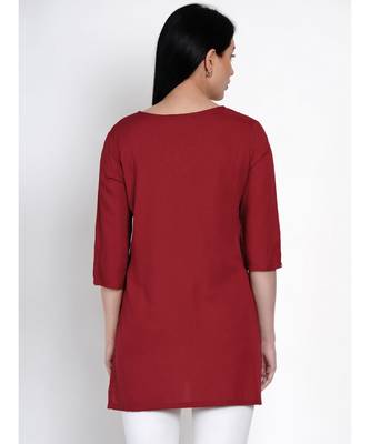 women rayon maroon pearl button tunic 4