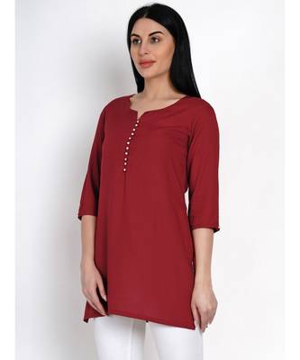 women rayon maroon pearl button tunic 5