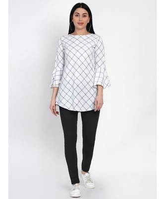 women windowpane black and white handloom cotton tunic with flounce sleeves 1