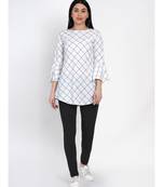 women windowpane black and white handloom cotton tunic with flounce sleeves
