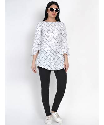 women windowpane black and white handloom cotton tunic with flounce sleeves 2