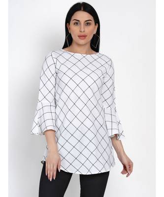 women windowpane black and white handloom cotton tunic with flounce sleeves 3