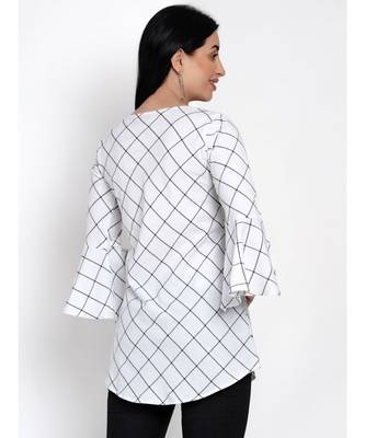 women windowpane black and white handloom cotton tunic with flounce sleeves 4