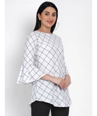 women windowpane black and white handloom cotton tunic with flounce sleeves 5