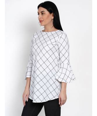 women windowpane black and white handloom cotton tunic with flounce sleeves 6