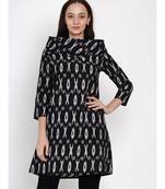 women cotton black ikkat print cowl neck long tunic